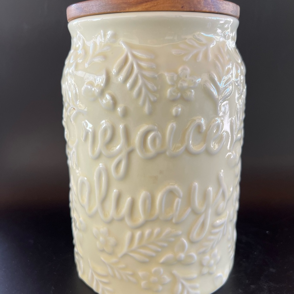 Mary & Martha Cream Ceramic Jar with Wooden Lid